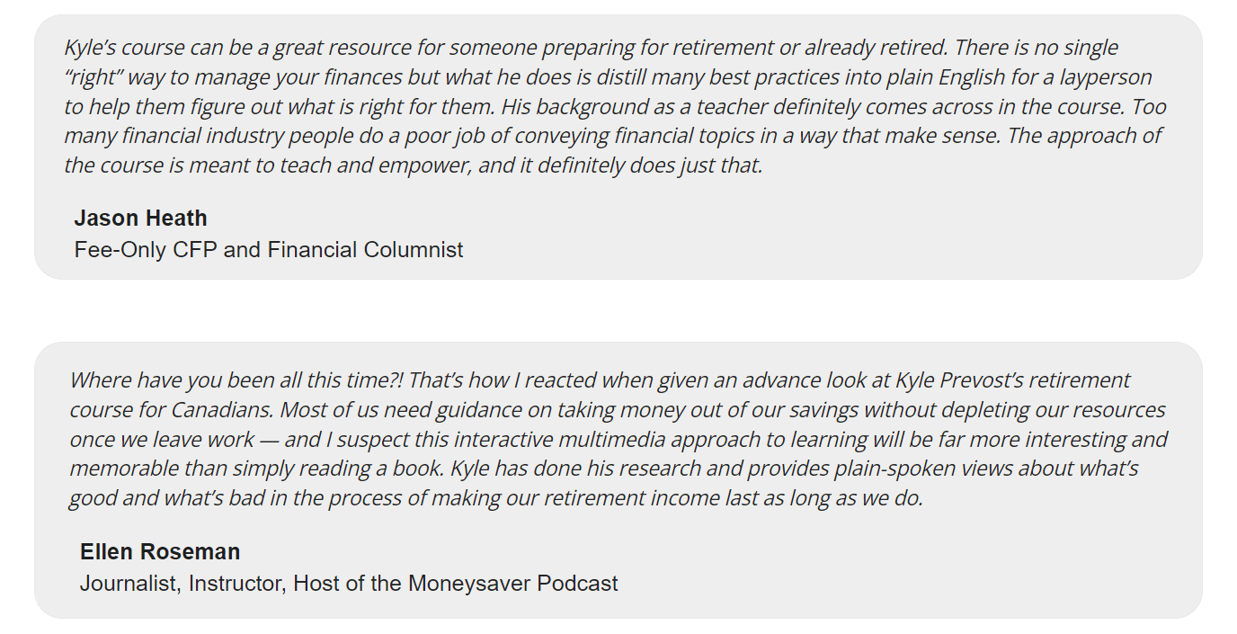 retirement course testimonials